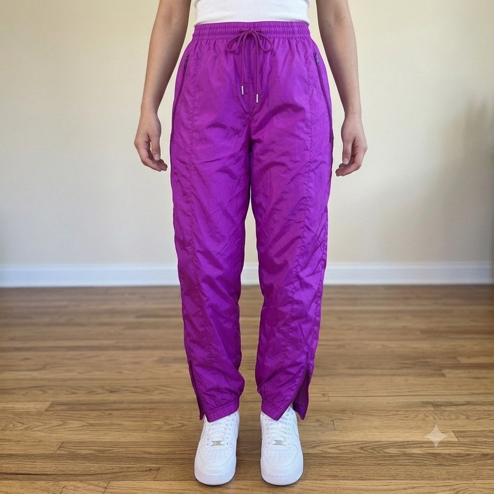 Vintage Nike Purple Nylon Windbreaker Track Pants Mesh Lined Ankle Zip Small